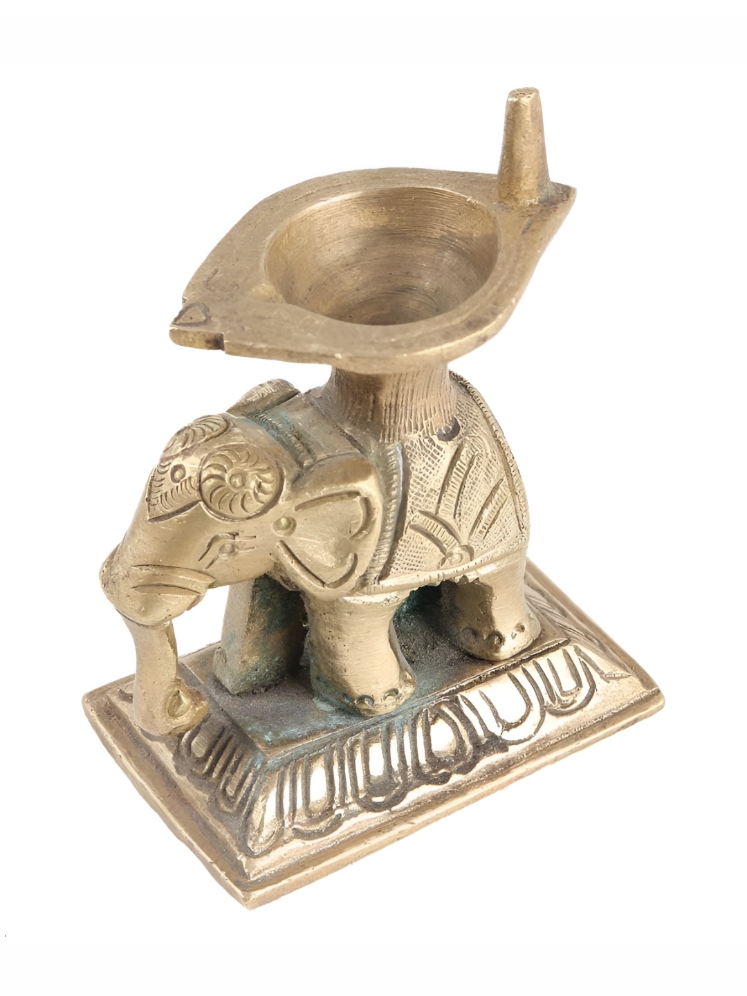 

Indianshelf Gold Toned Brass Textured Elephant Diya