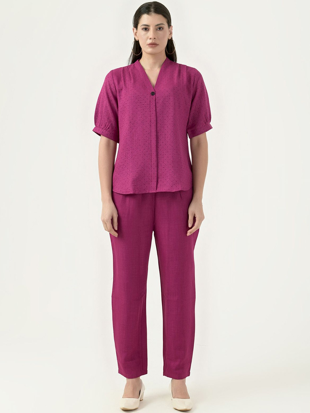 

Albion By CnM Printed Short Sleeves Top With Trousers, Pink