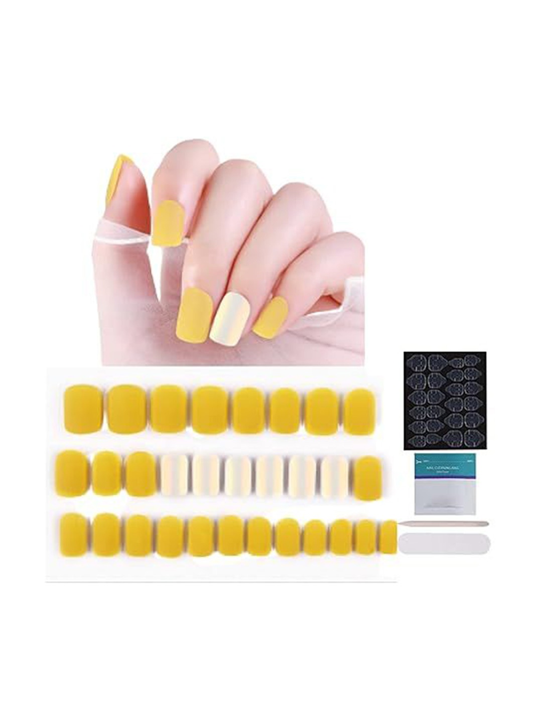 

Coslifestore 24Pc Artificial Press On Nails With Matte Finish Design-Yellow & Metallic