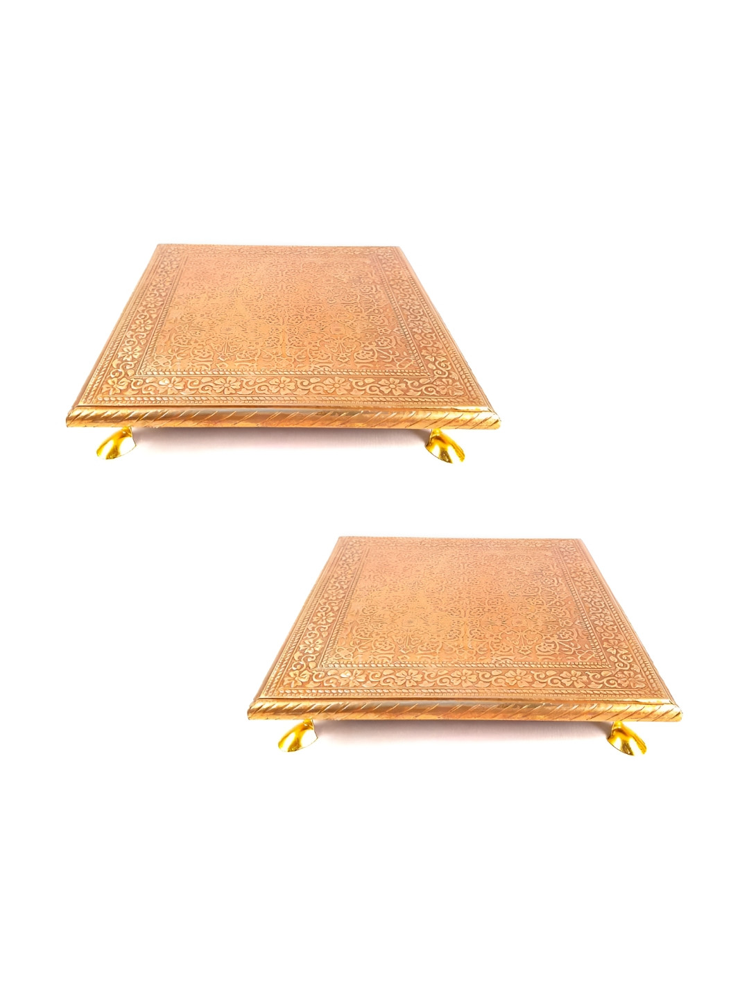 

apka mart Gold Toned Wooden Brass Chowki Pooja Essentials