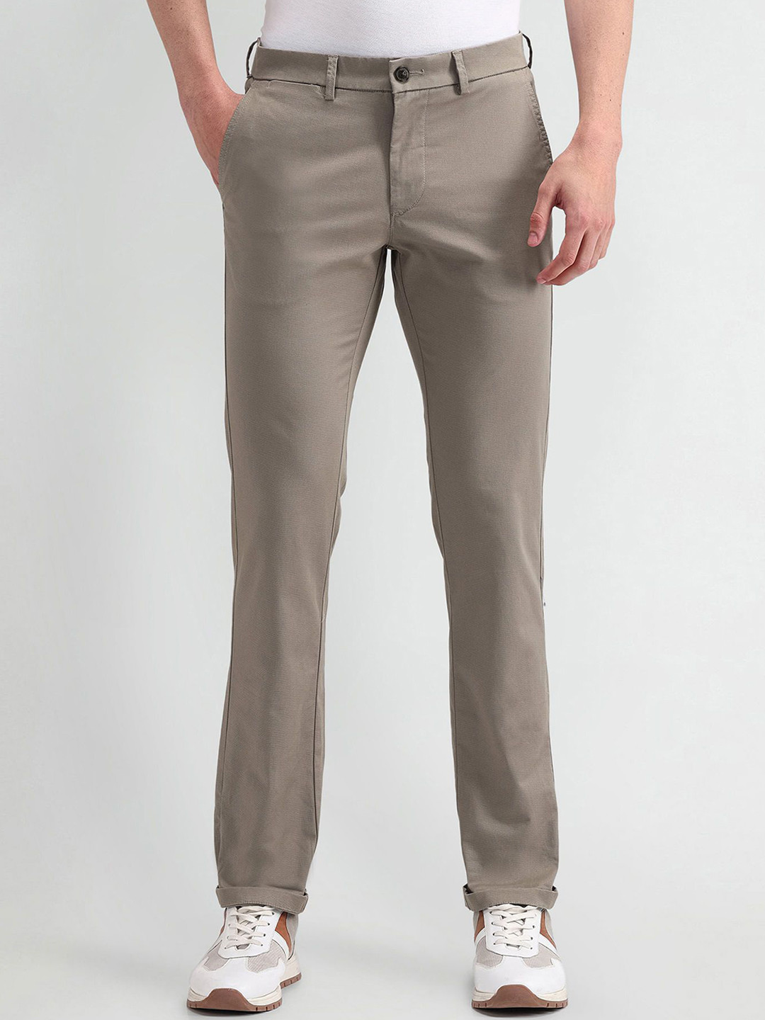 

Arrow Sport Men Solid Urban Slim Slim Fit Trousers, Khaki