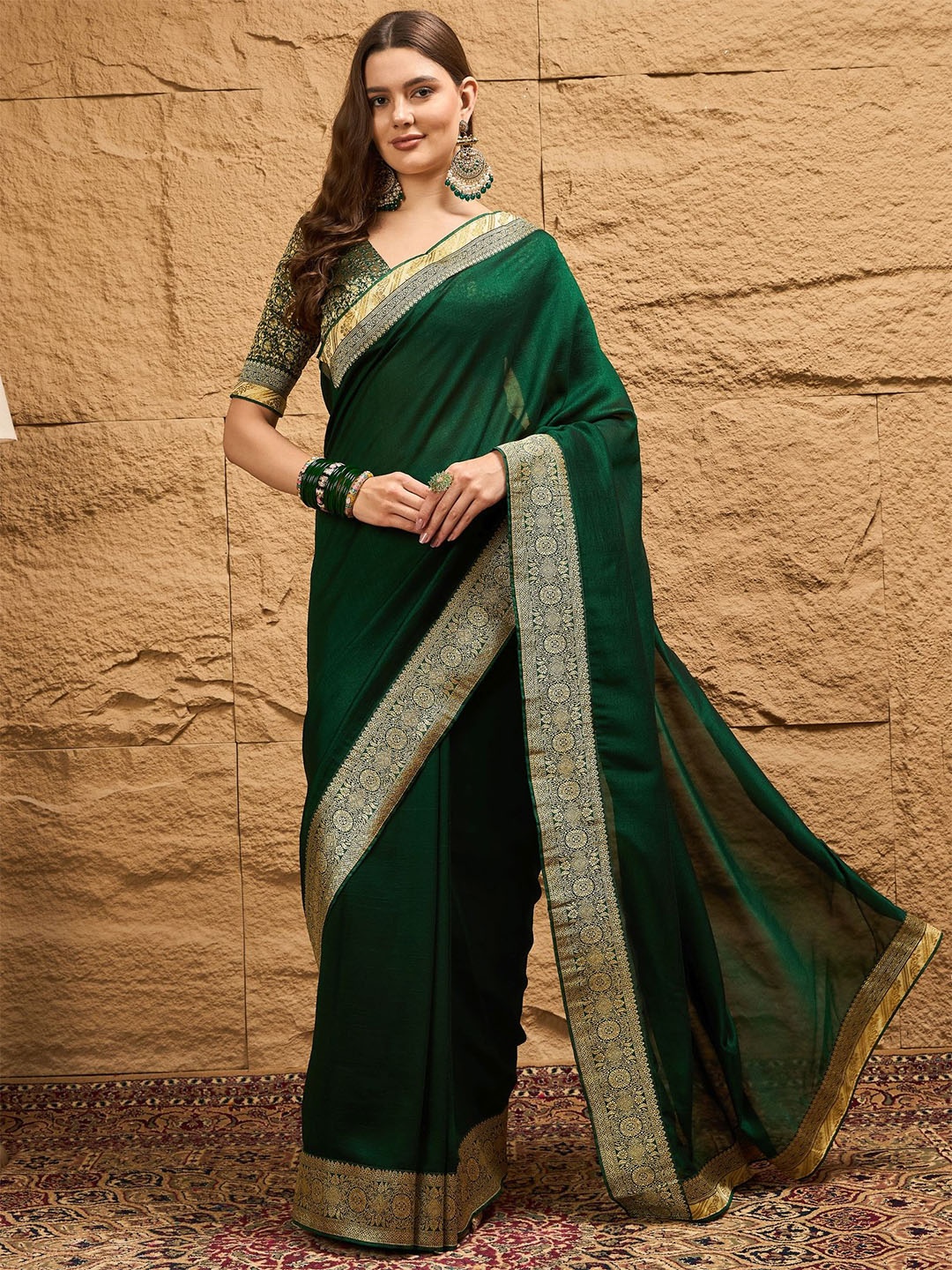 

Dori Zari Woven Design Saree, Green