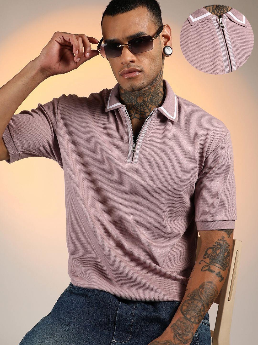 

Campus Sutra Men Solid Polo Collar Cotton T-shirt, Grey