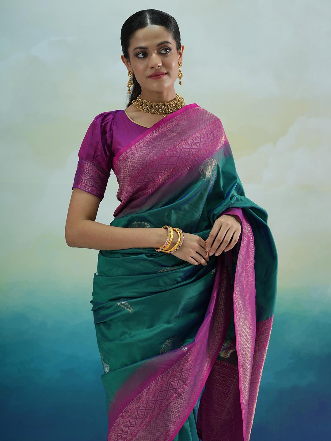 

Sangria Woven Design Zari Banarasi Saree, Blue