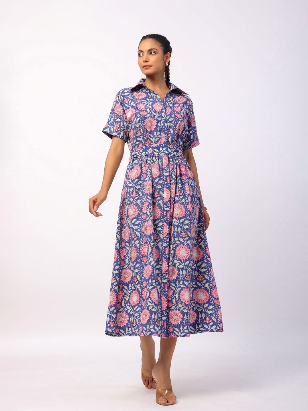 

JAIPURRANG Floral Printed Fit and Flare Midi Dress, Blue