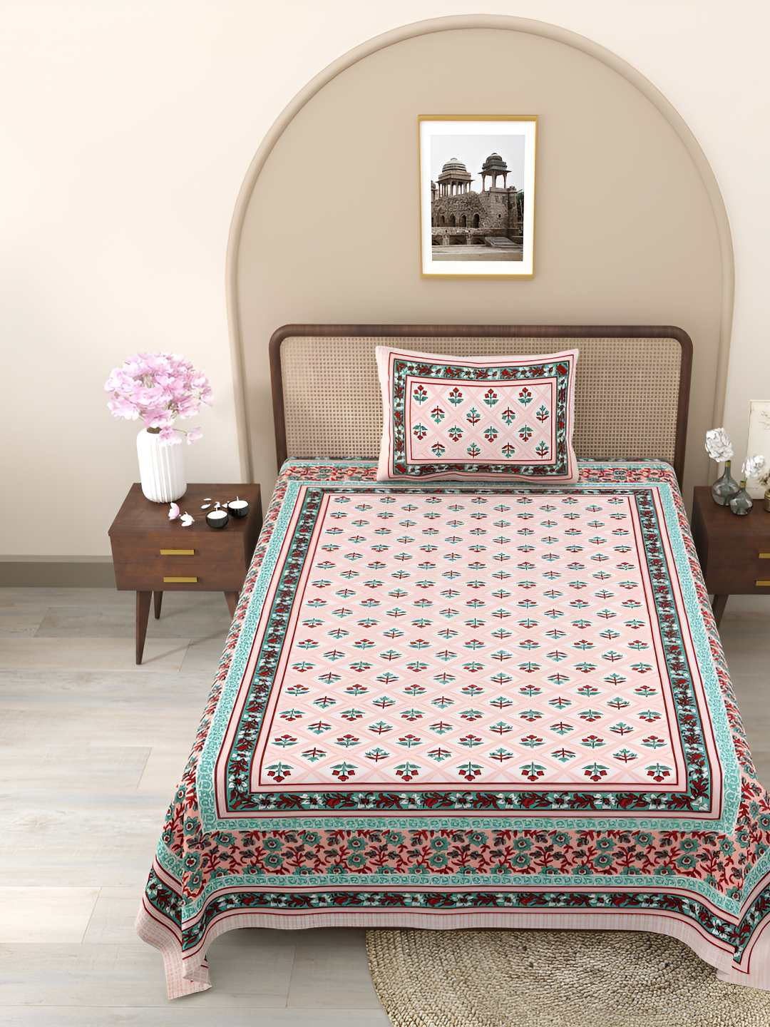 

Jinaya's Pink & Maroon Floral Printed Pure Cotton 210 TC Single Bedsheet & 1 Pillow Cover