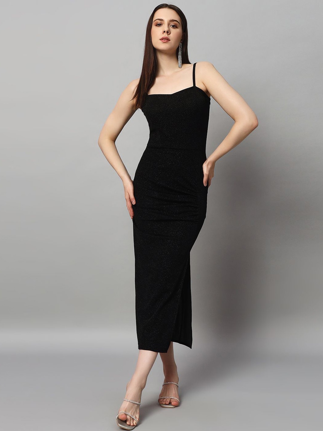 

VAARARO Shoulder Strap Front Slit Bodycon Dress, Black