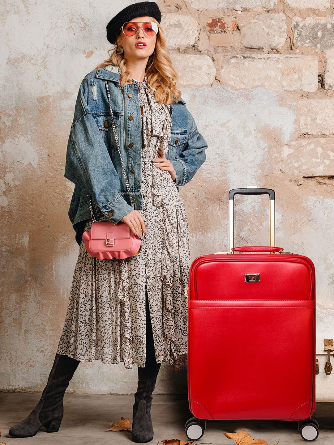 

REDHORNS Textured Soft-Sided Cabin Trolley Bag, Red