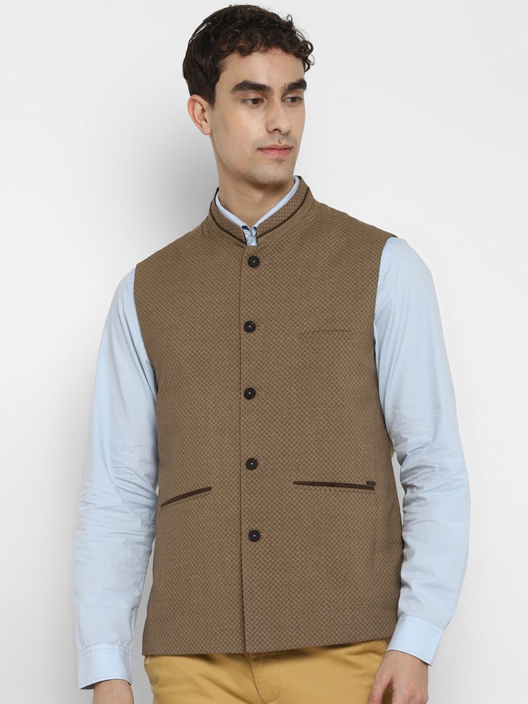 

Turtle Woven Design Nehru Jacket, Brown