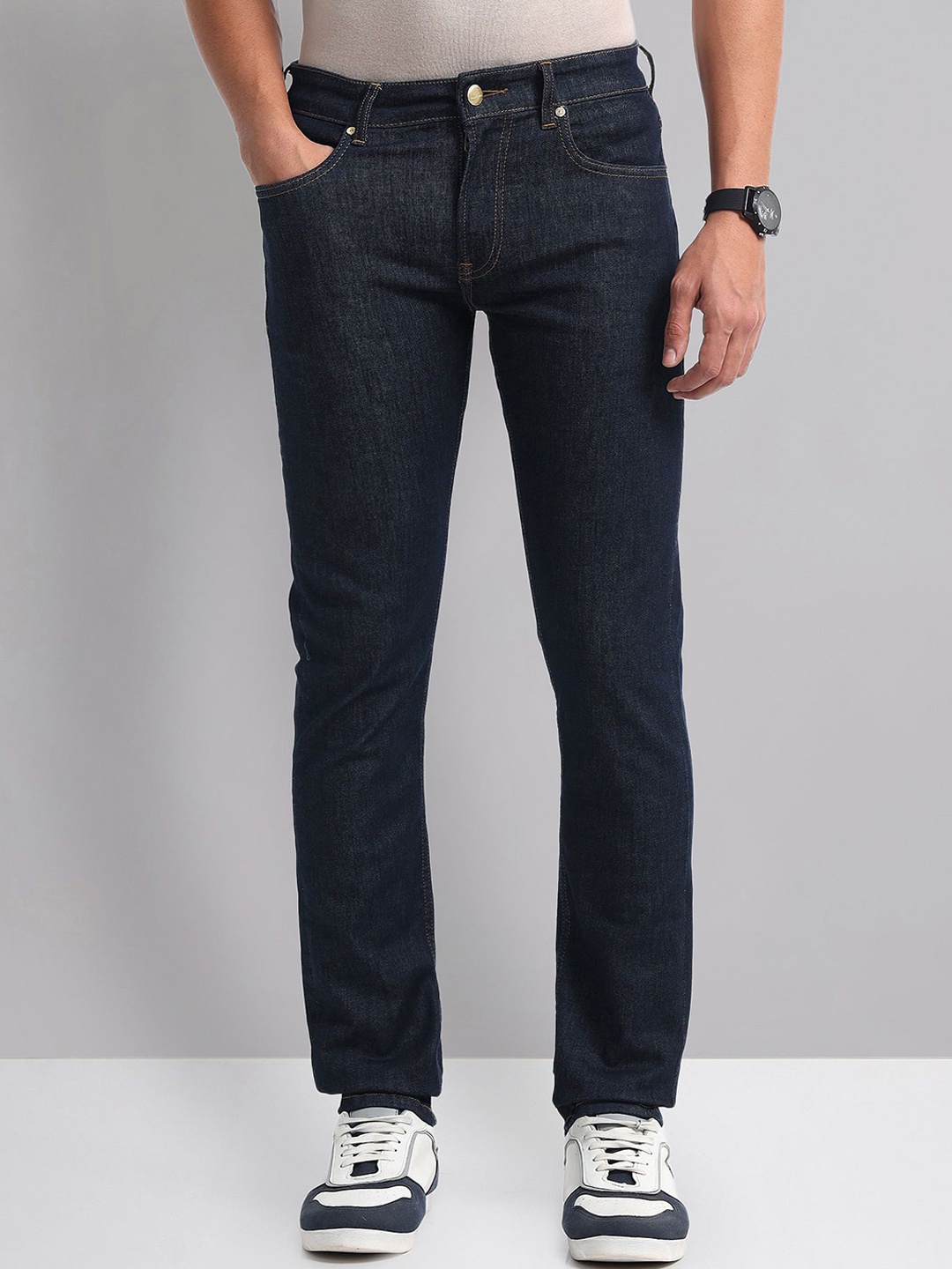 

AD By Arvind Men Slim Fit Low Distress Jeans, Blue