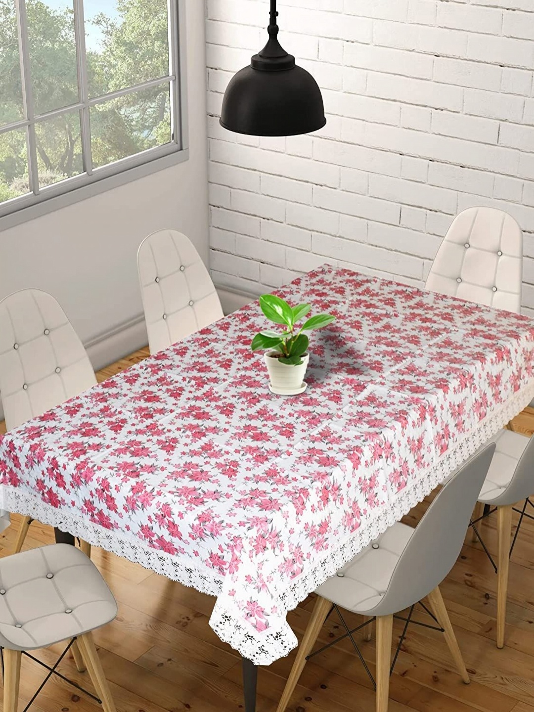 

LooMantha Pink Floral Printed Waterproof Plastic 6-Seater Table Cover