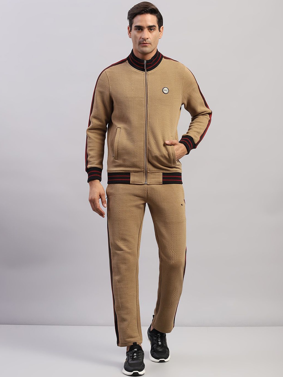 

Monte Carlo Men Self Design Mock Neck Tracksuit, Brown