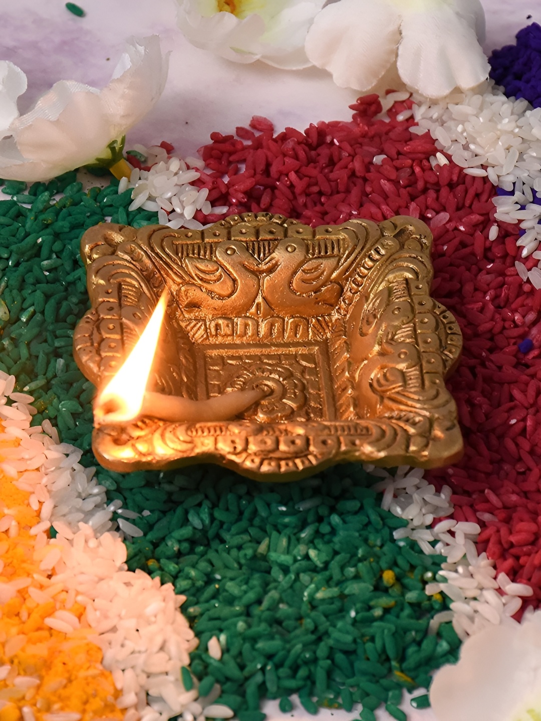 

Indianshelf GoldToned and Black Textured Brass Diwali Pooja Diva Diya, Gold
