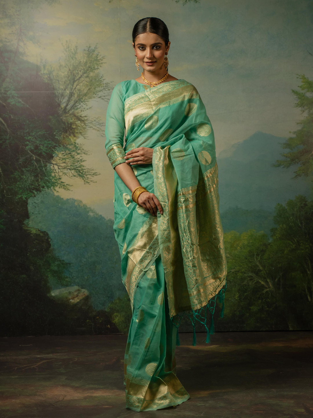 

Sangria Woven Design Banarasi Saree, Sea green