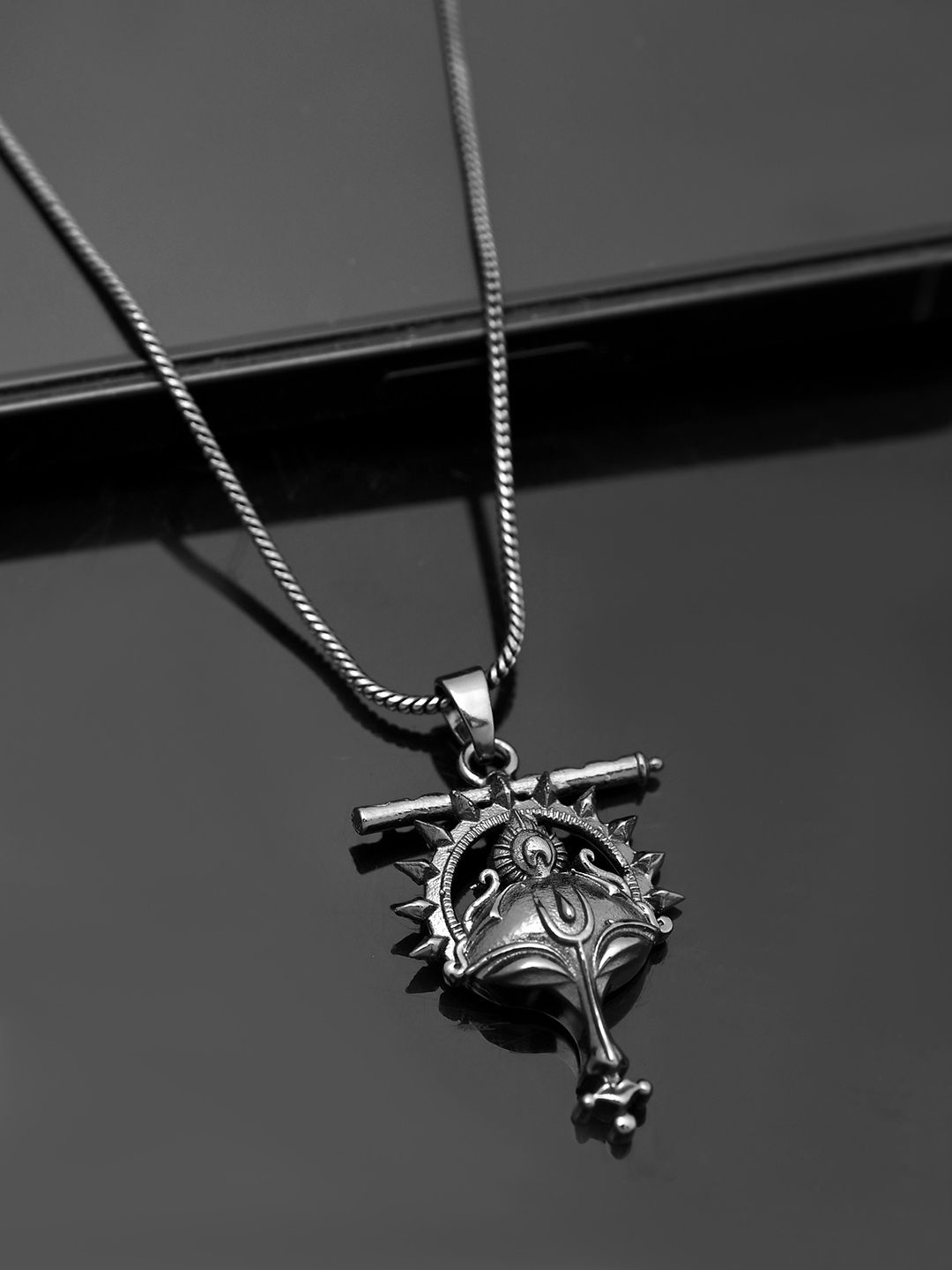 

Voylla Men Rhodium-Plated Eclipse Statement Bold Pendants With Chains, Silver