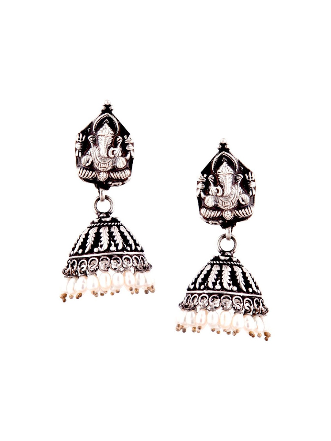 

Indianshelf 92.5 Sterling Silver Dome Shaped Artificial Beaded Jhumkas