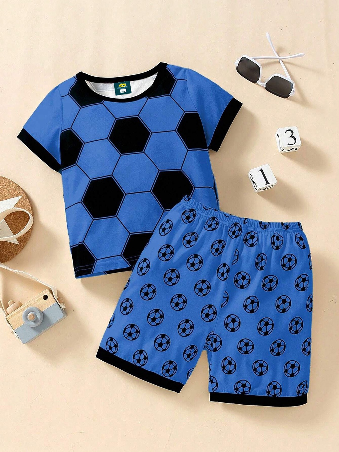 

Emblica Unisex Kids Graphic Printed Round Neck Short Sleeves Casual T-shirt With Shorts, Blue