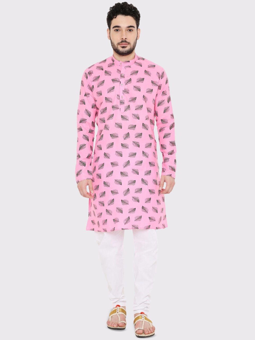 

Maharaja Ethnic Motifs Printed Mandarin Collar Straight Kurta, Pink