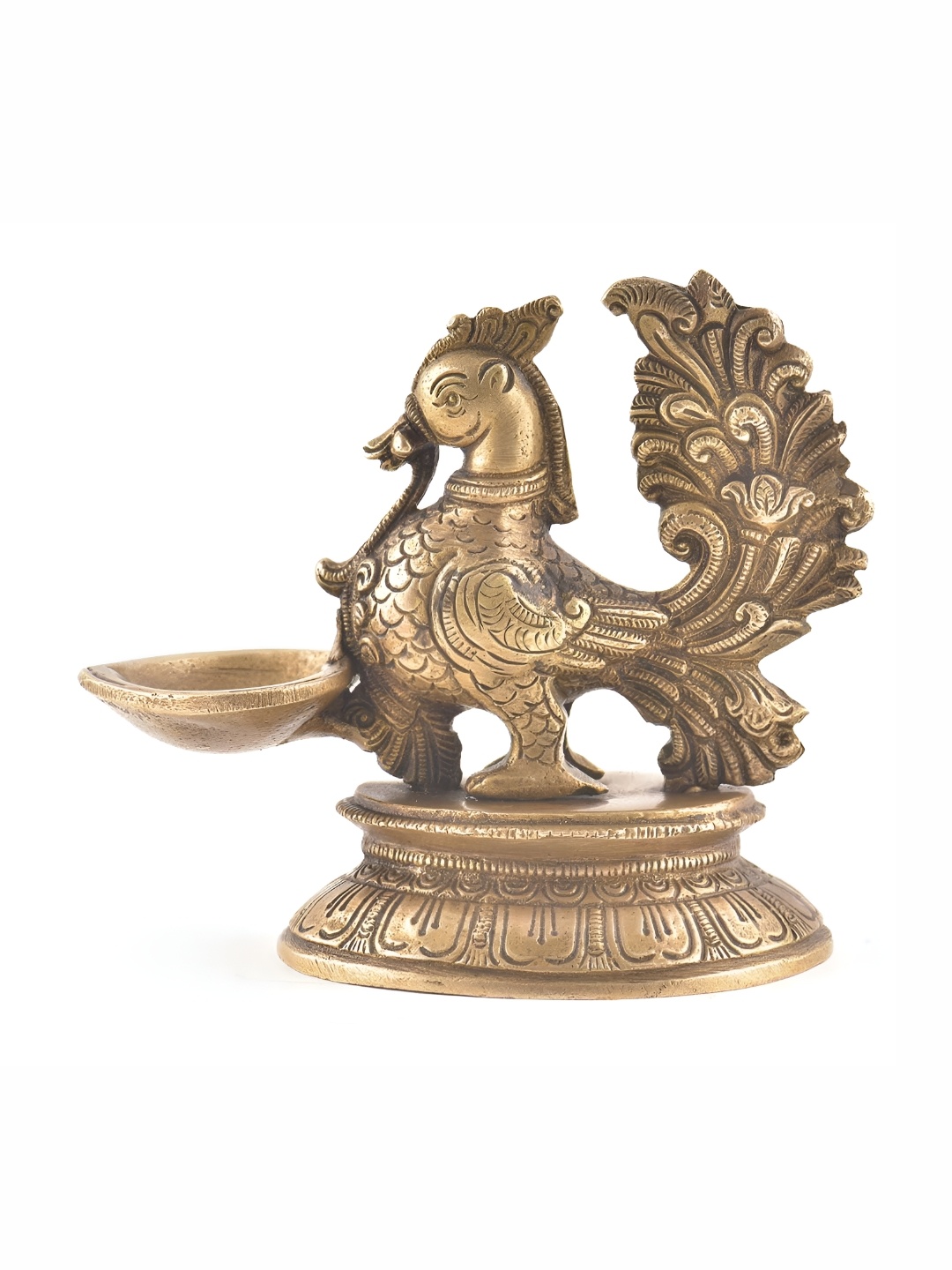 

Indianshelf Gold-Toned Textured Diwali Peacock Deepak Diya