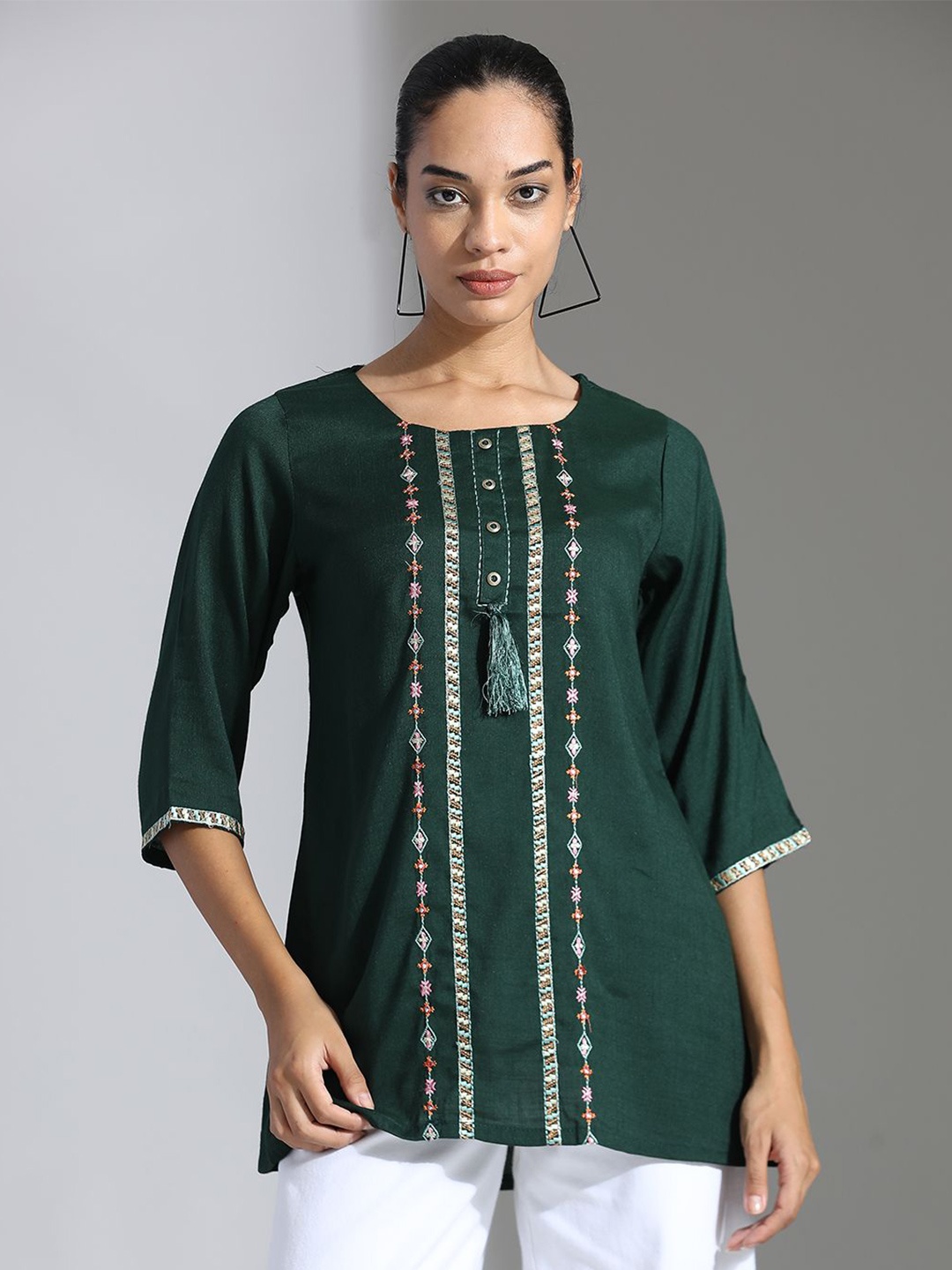 

Jaipur Kurti Embroidered Top, Green