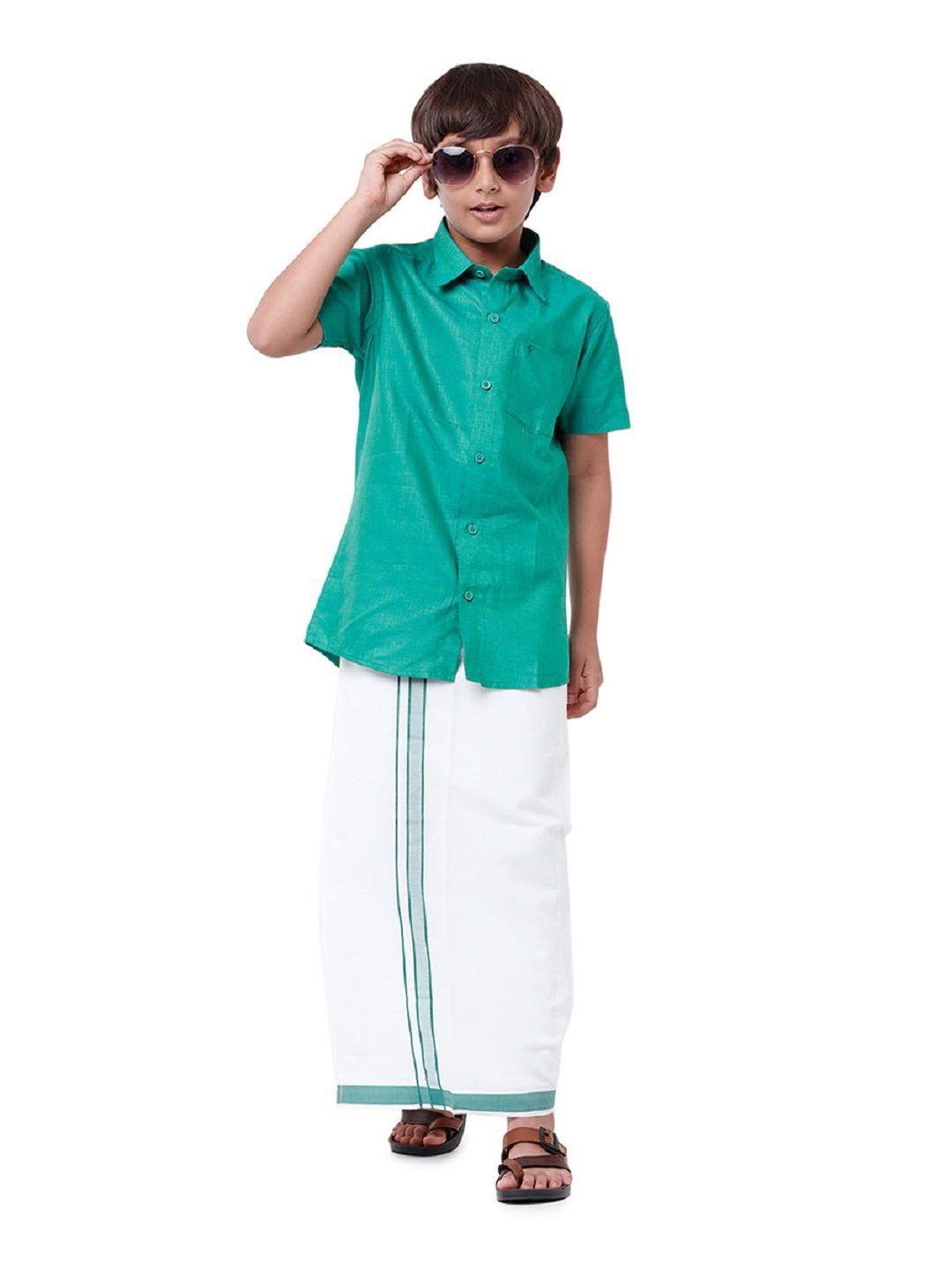 

RAMRAJ Boys Matching Dhoti & Shirt Combo, Green