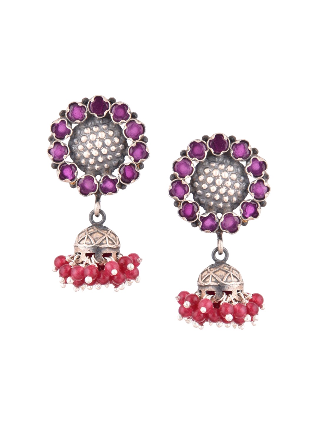 

Indianshelf 92.5 Sterling Silver Artificial Beads Studded Contemporary Jhumkas