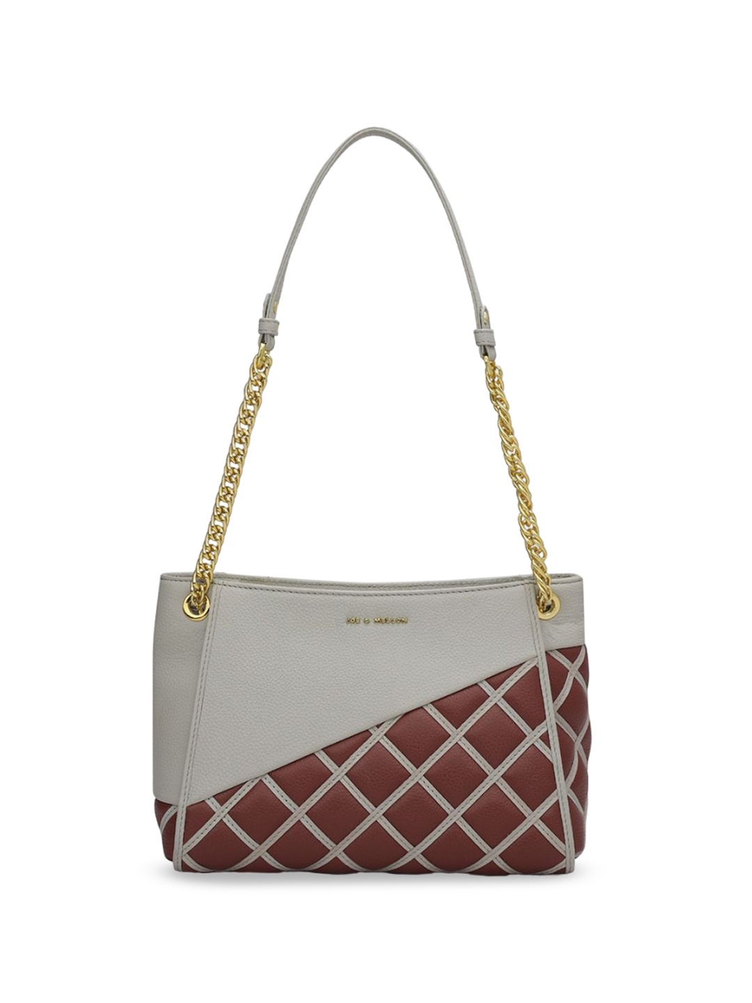 

Joe & Mellon Women Colourblocked Leather Structured Shoulder Bag with Quilted, Grey