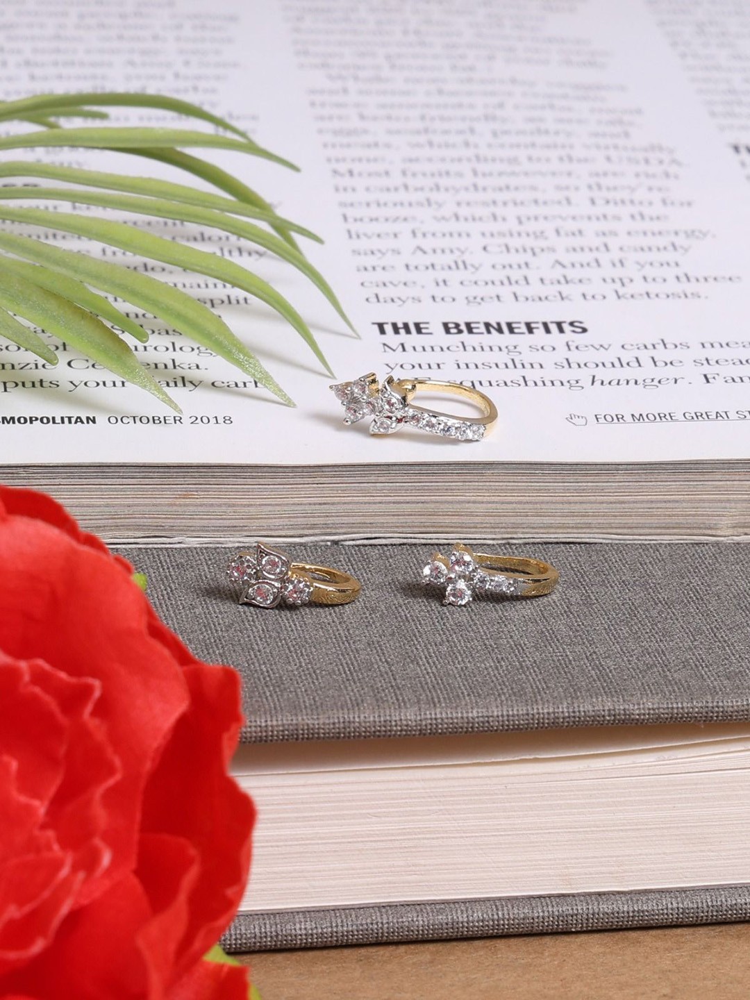 

Mali Fionna Set Of 3 Gold Plated American Diamond Studded Ring Nosepins