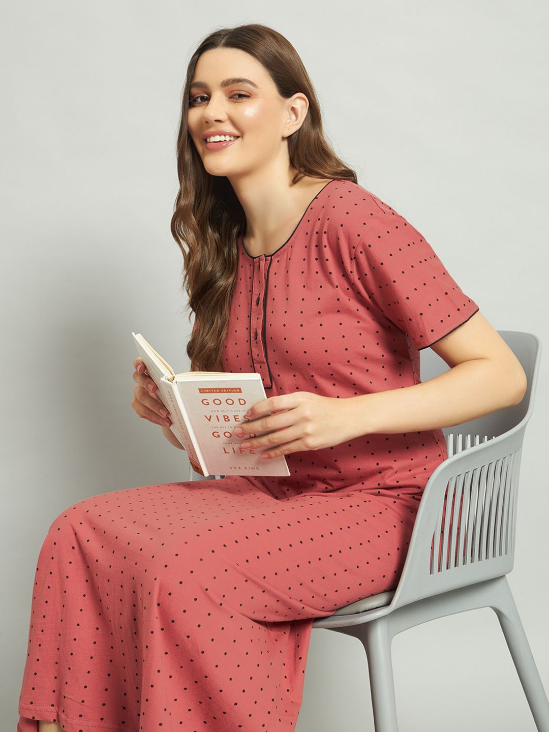 

SEPHANI Women Printed Maxi Nightdress, Rust