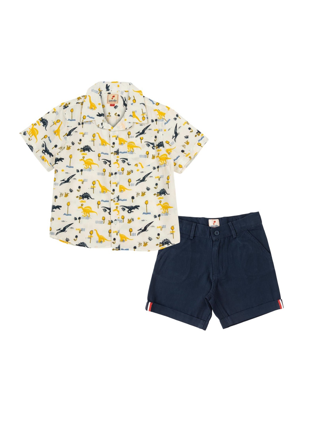 

JusCubs Boys Printed Shirt with Shorts, Cream