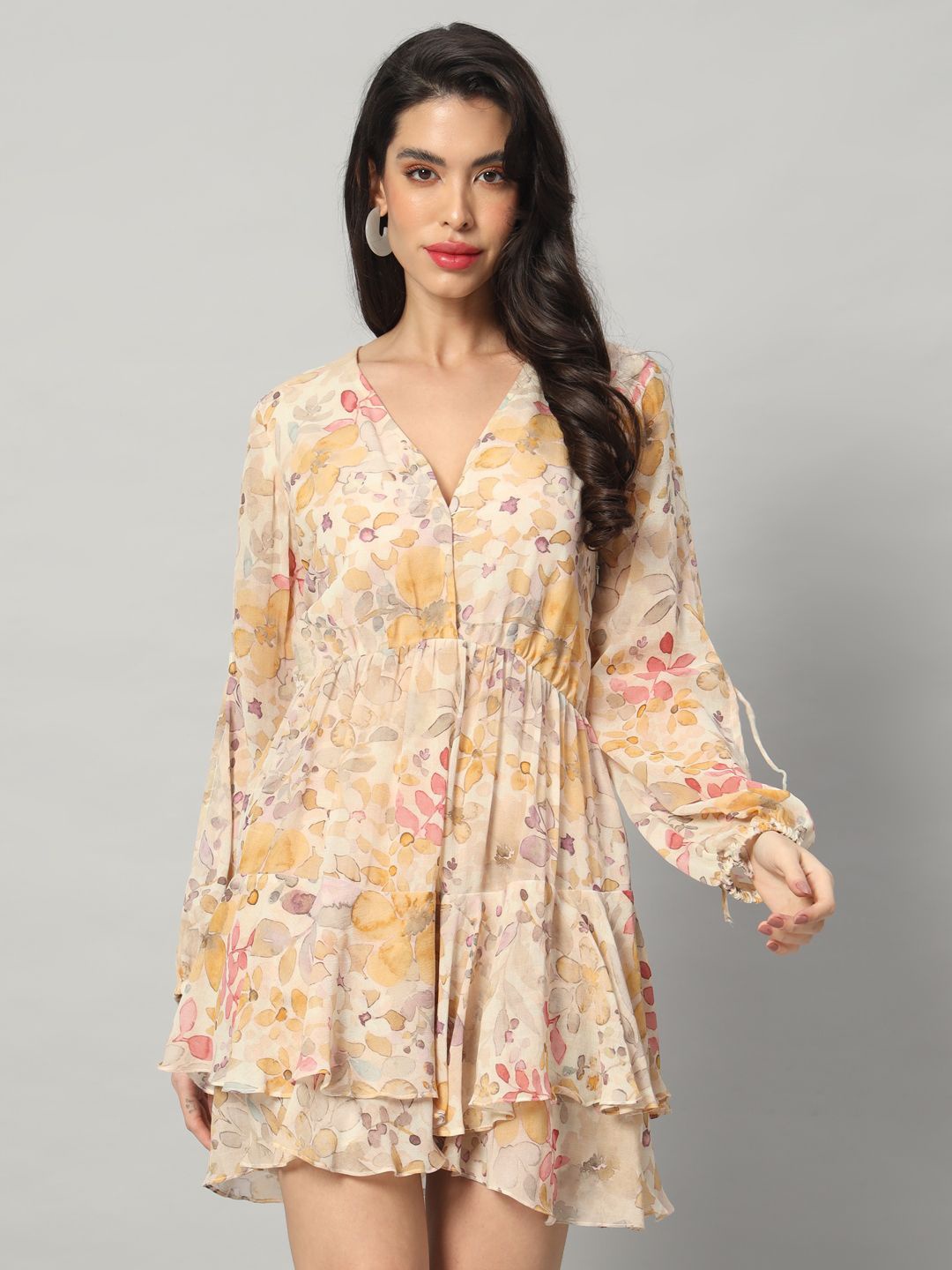 

BRIJAL LAD Floral Printed A-Line Mini Dress, Yellow