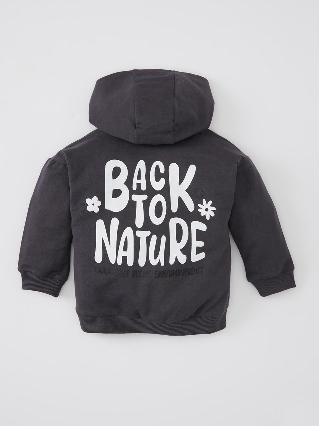 

DeFacto Girls Printed Cotton Hooded Sweatshirt, Grey