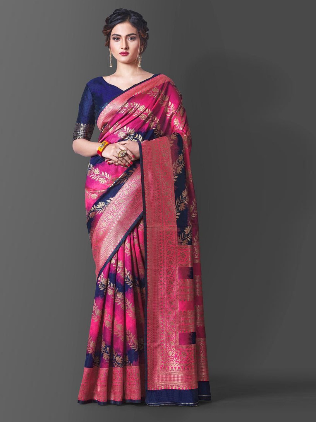 

Quelea Woven Design Zari Pure Silk Banarasi Saree, Pink