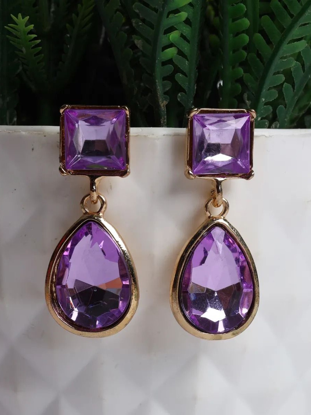 

Jewelz Gold Plated Artificial Beads Studded Contemporary Drop Earrings, Purple