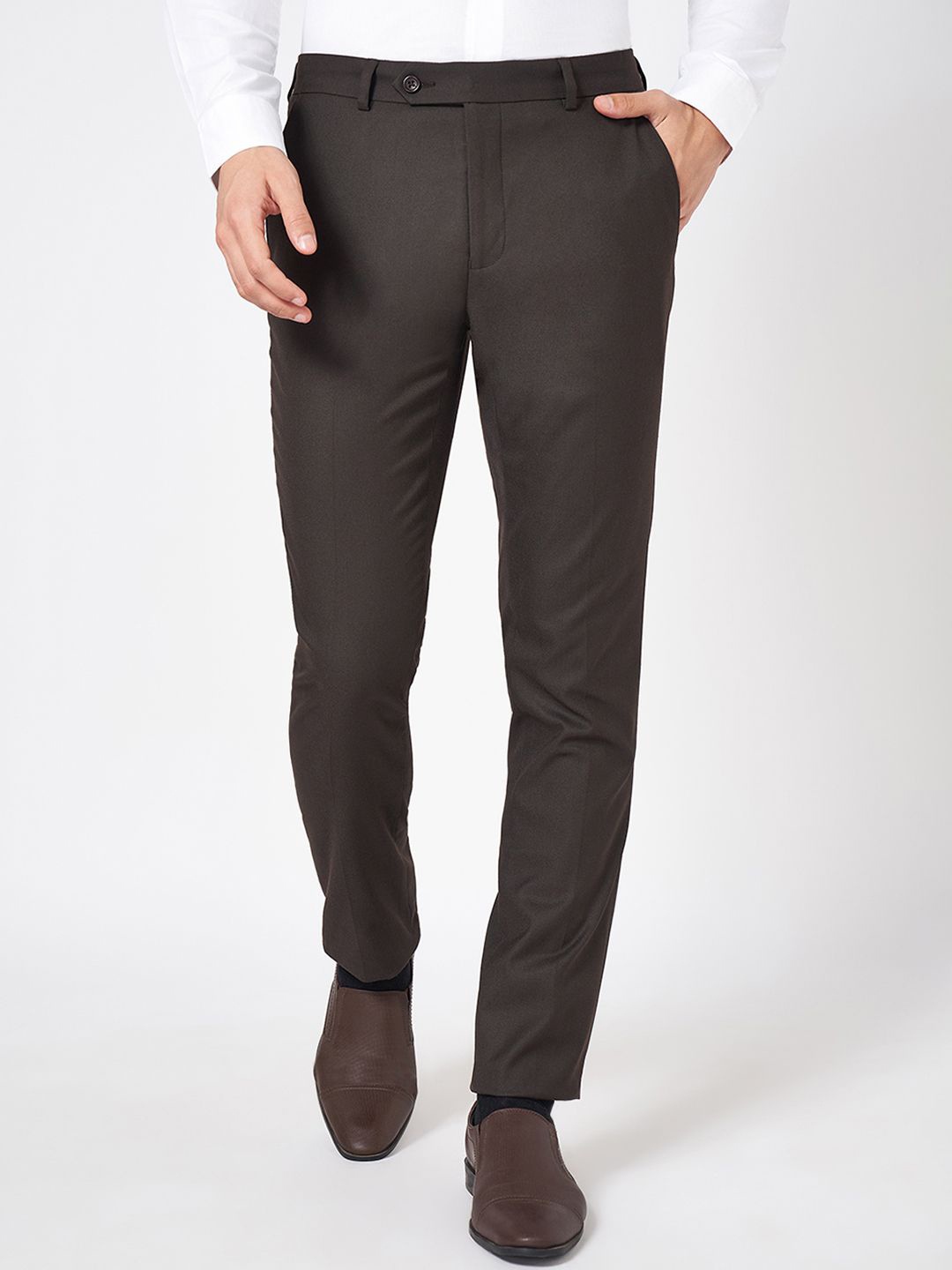 

BYFORD by Pantaloons Men Slim Fit Trousers, Brown