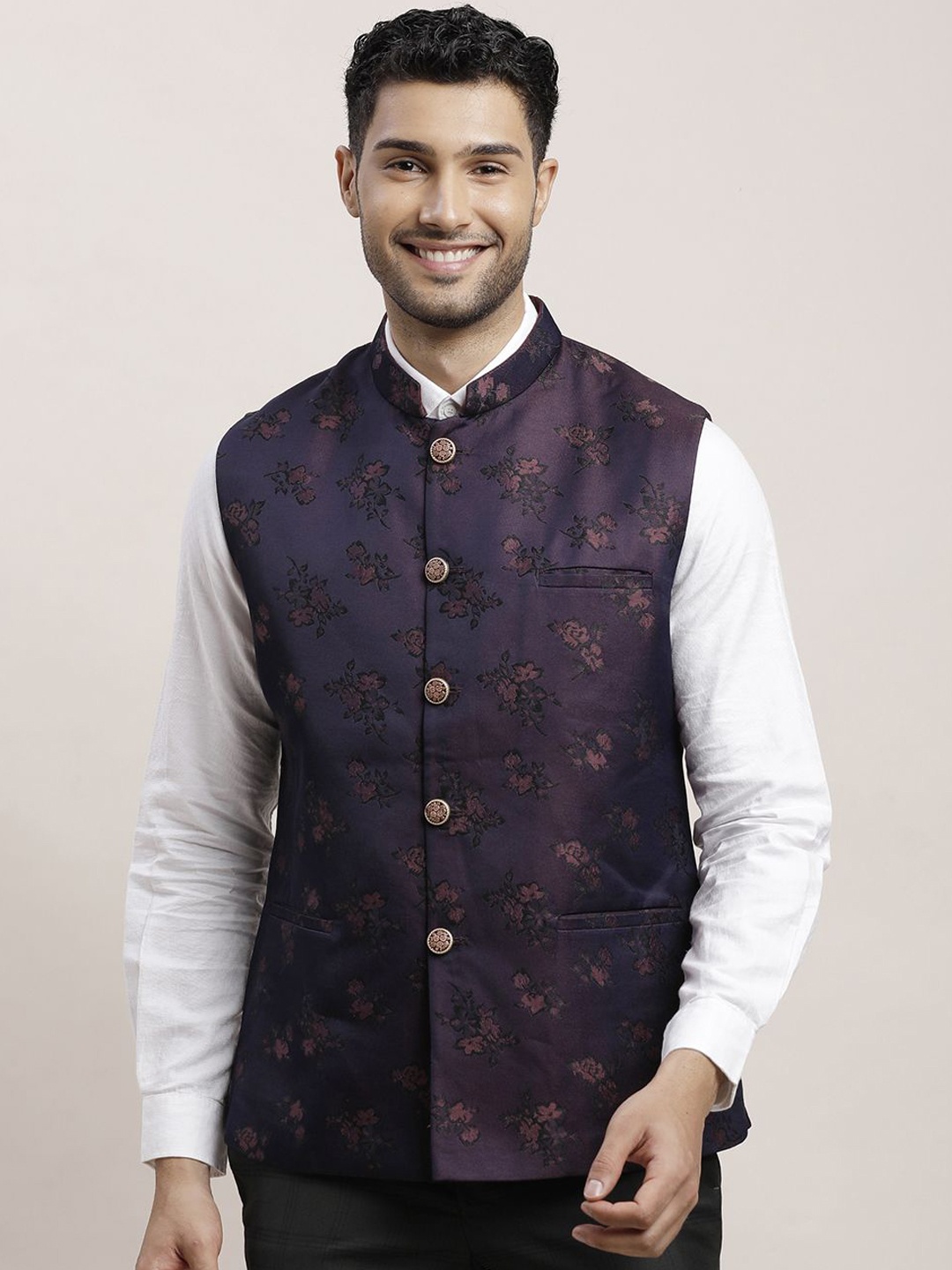 

Turtle Men Printed Pure Cotton Nehru Jacket, Purple