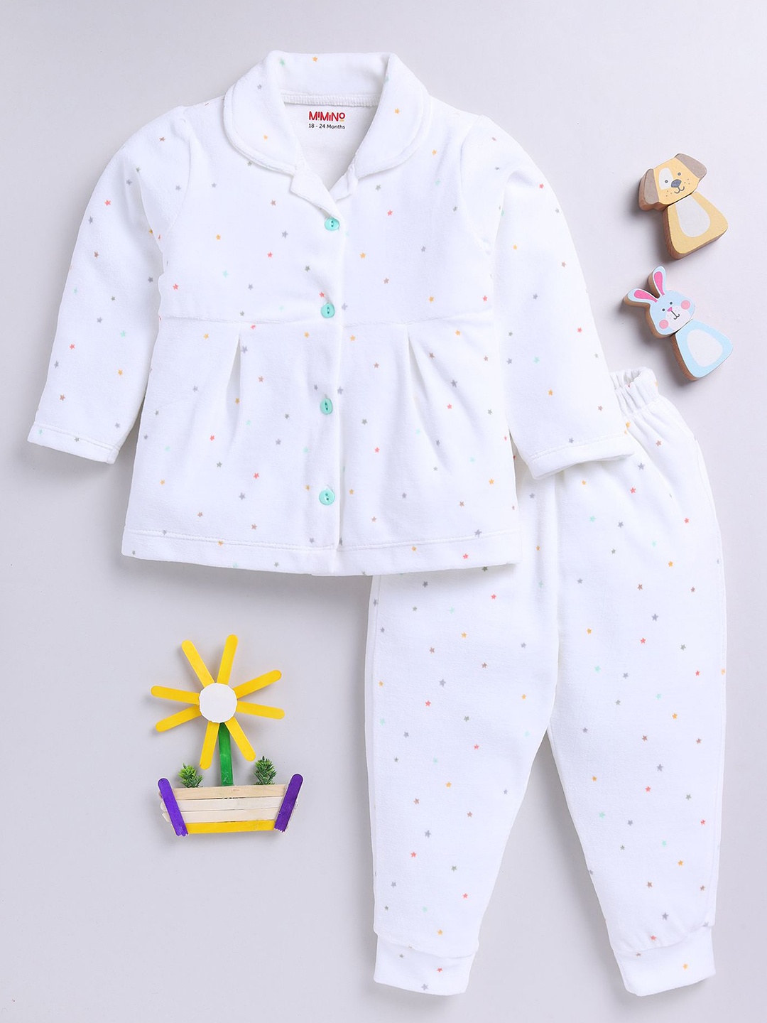 

MIMINO Girls Printed Pure Cotton Top With Joggers, White