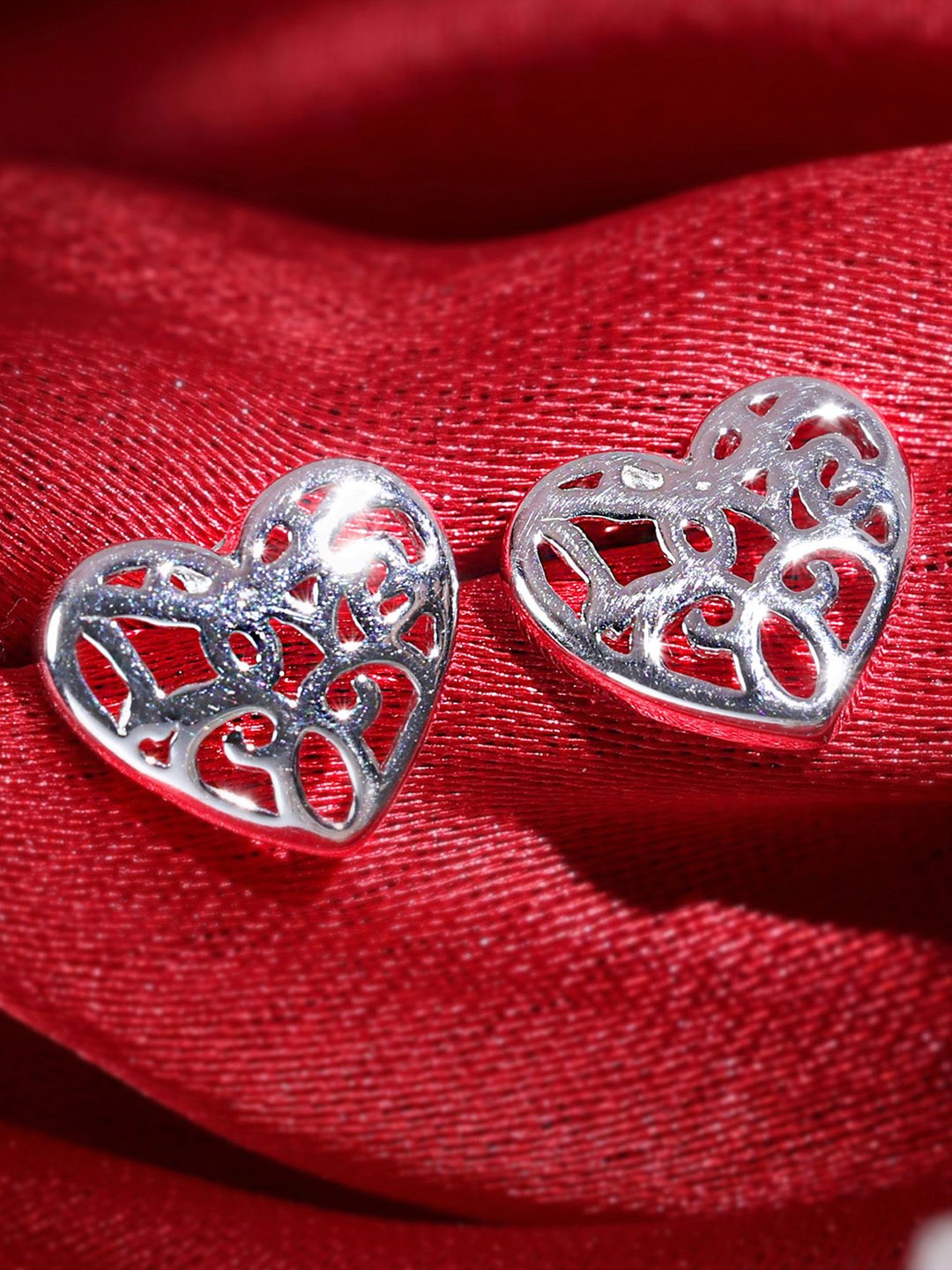 

DEESSA 925 Sterling Silver Heart Shaped Contemporary Rhodium-Plated Stud