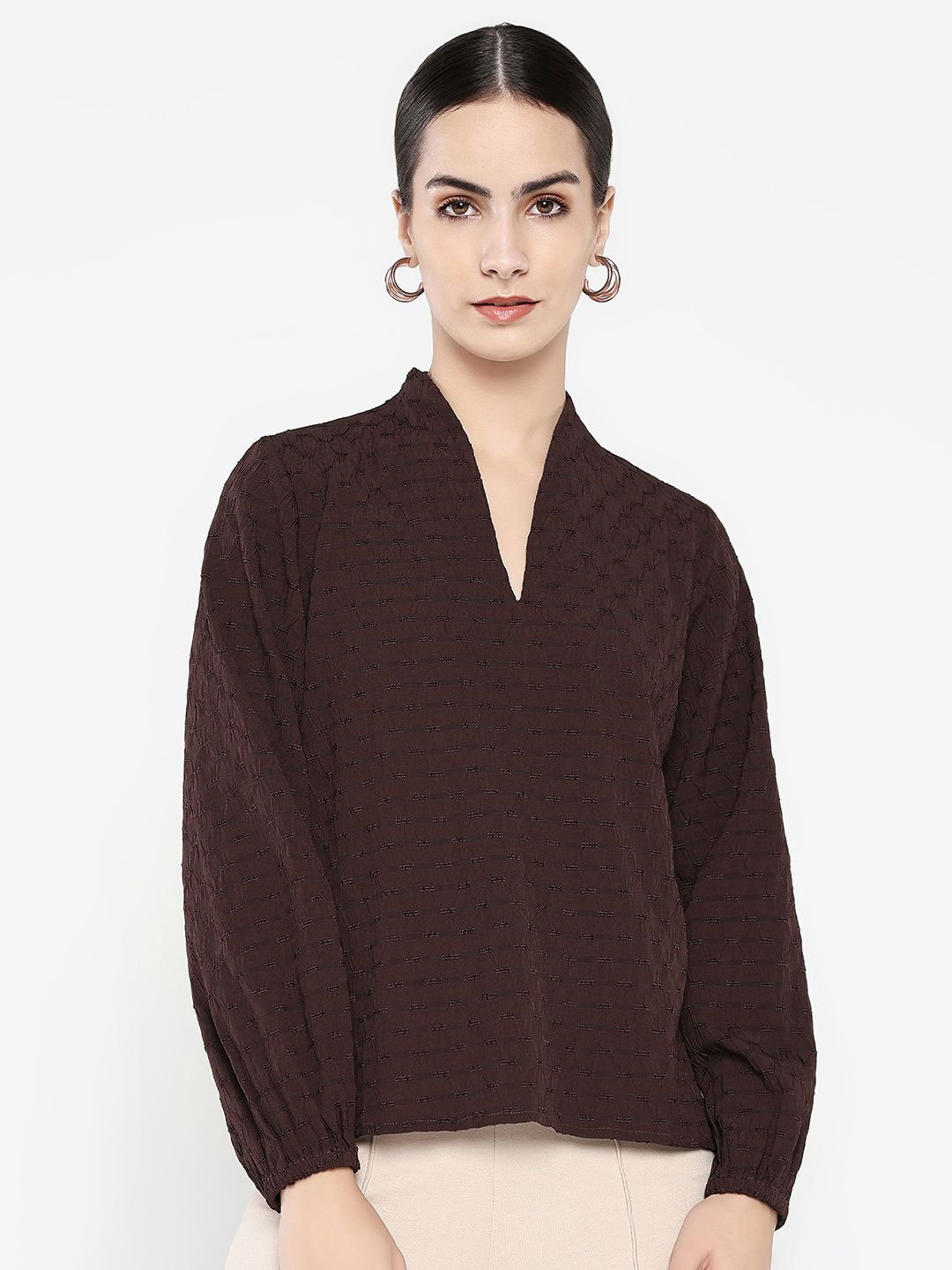 

RAREISM Women Solid V-Neck Top, Brown