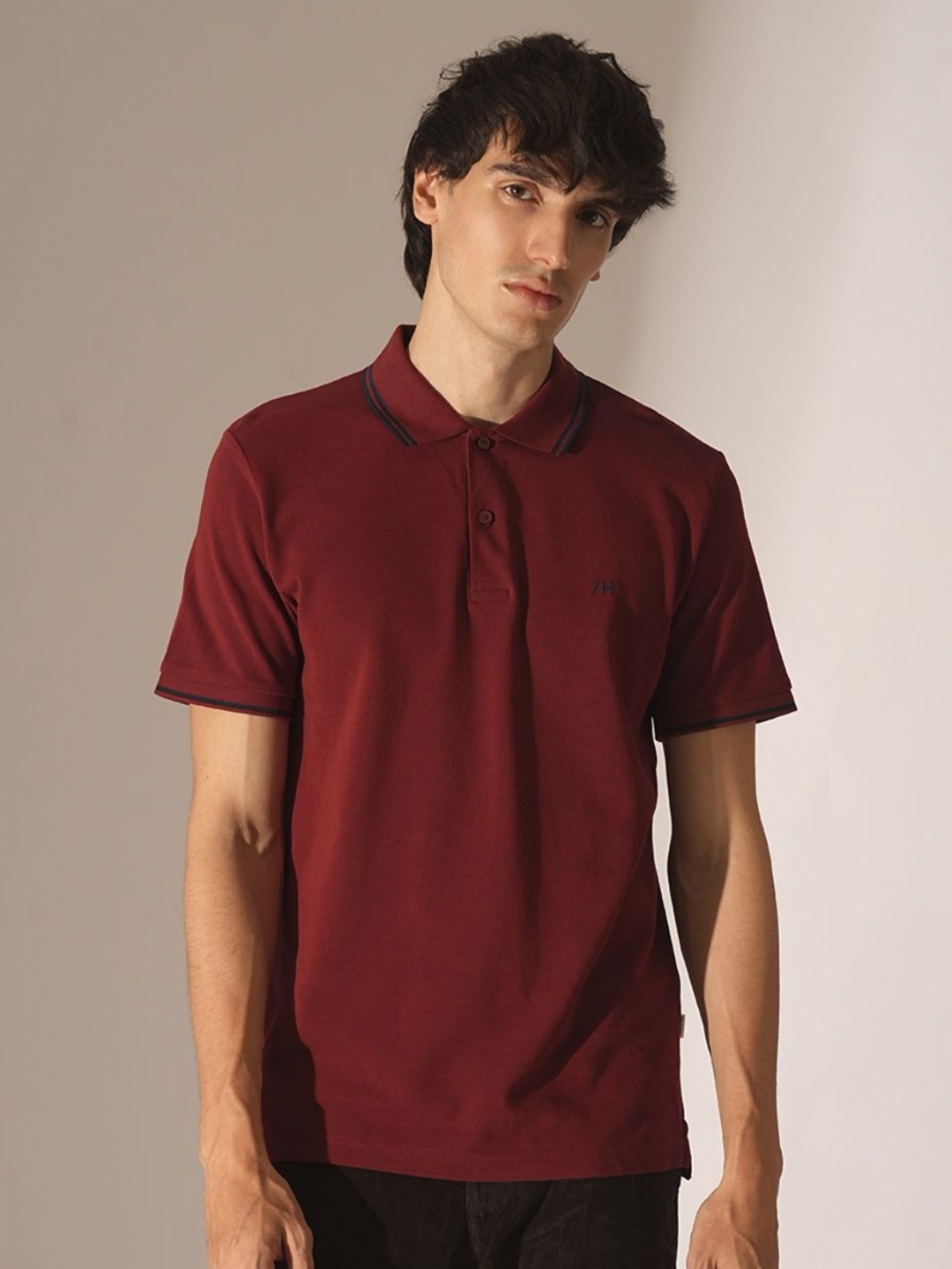 

SELECTED Men Solid Polo Collar Organic Cotton Slim Fit T-shirt, Red
