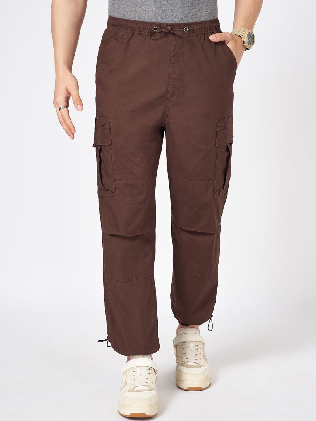 

Urban Ranger by pantaloons Men Printed Loose Fit Cargos Trousers, Brown