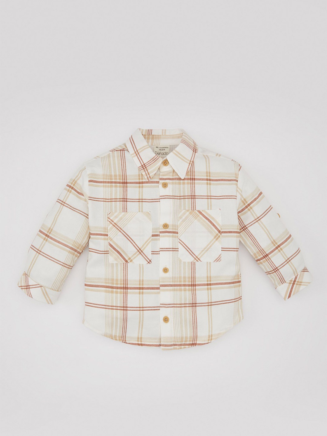 

DeFacto Boys Spread Collar Tartan Checked Cotton Casual Shirt, Cream
