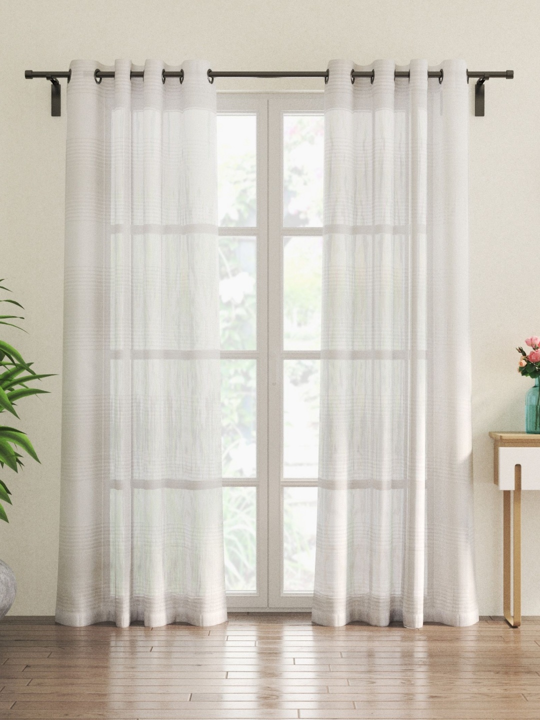 

Home Centre Corsica White 2 Pieces Striped Printed Sheer Door Curtain