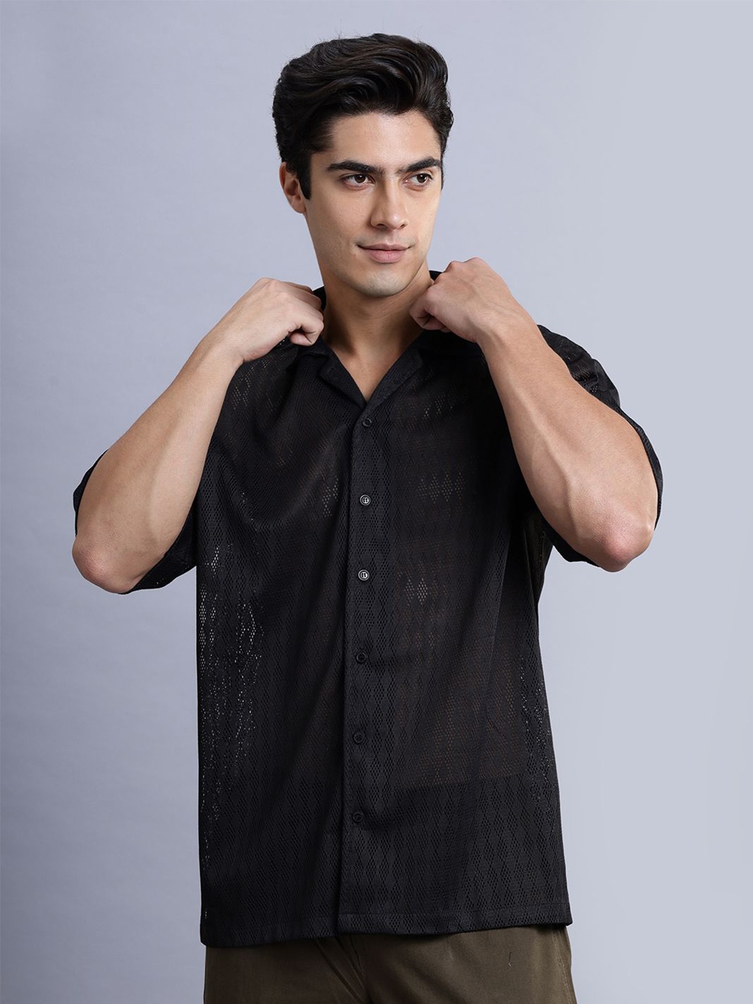 

N AND J Men Opaque Cotton Casual Shirt, Black