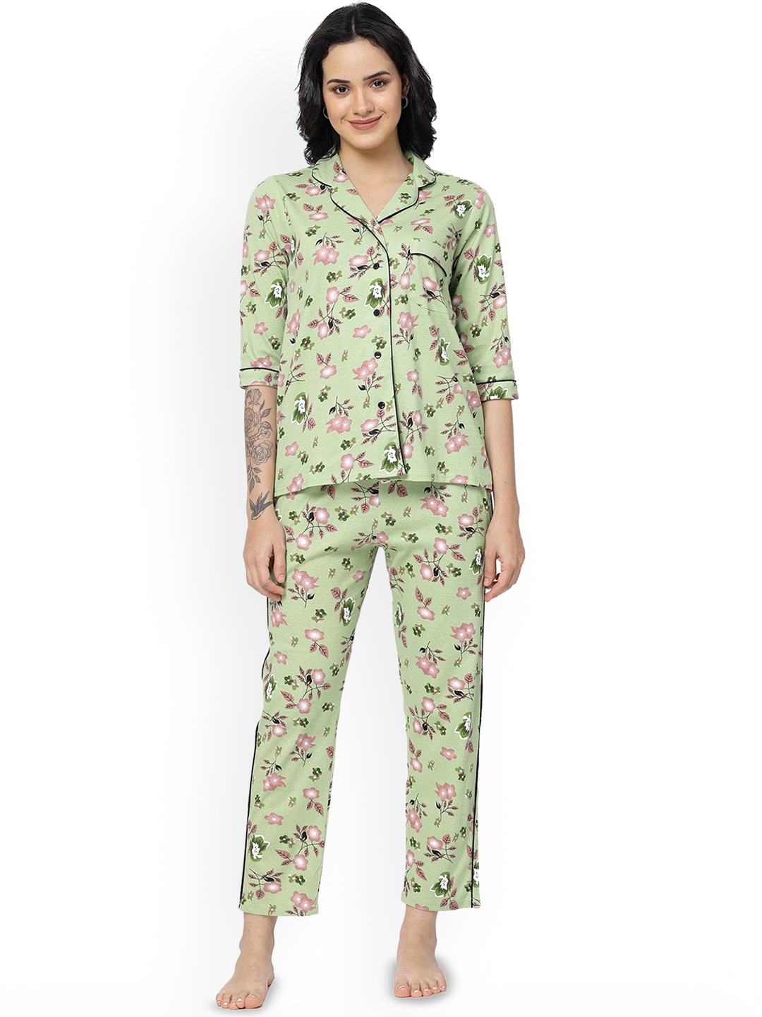 

SHYAM SONS FLAIR Women Printed Night suit, Green