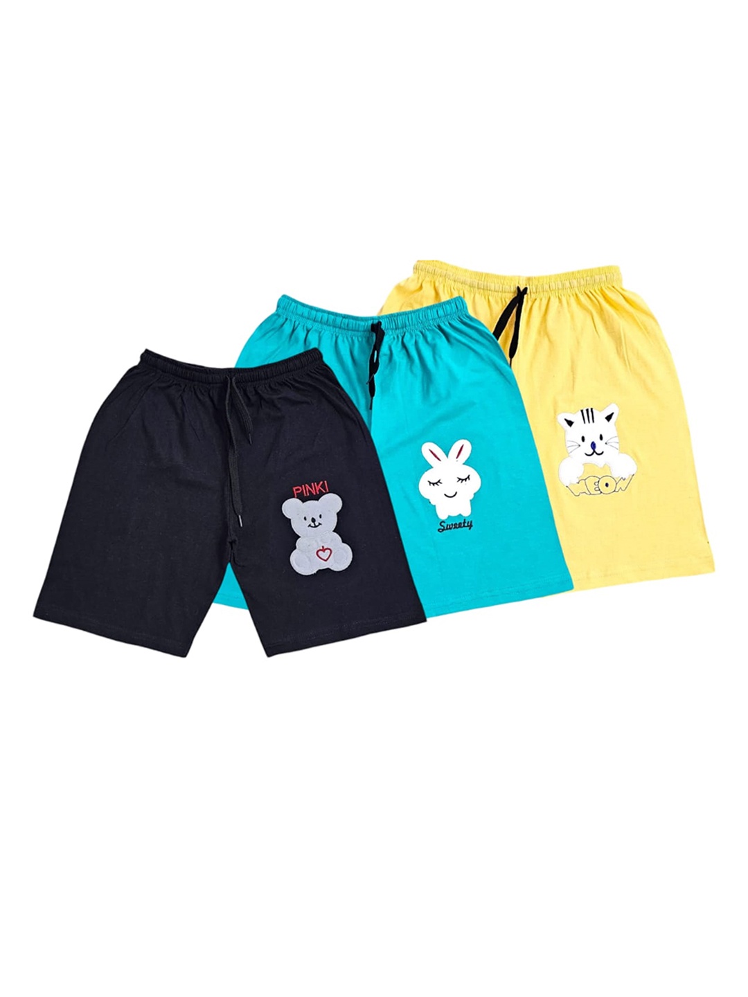 

CoolTees4U Pack Of 3 Girls Solid Printed Shorts, Black