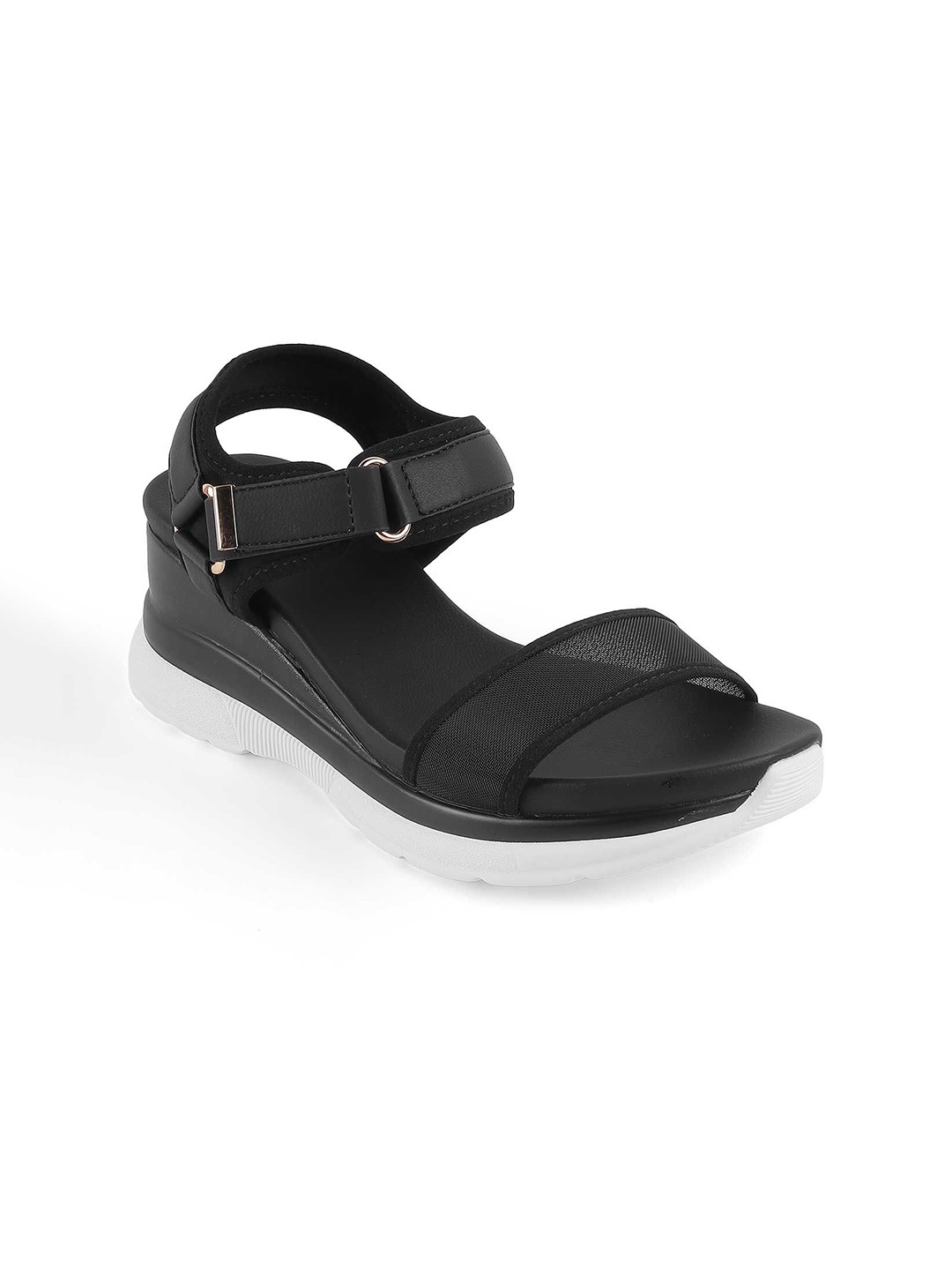 

Tresmode Women Solid Wedge Sandals with Buckles, Black