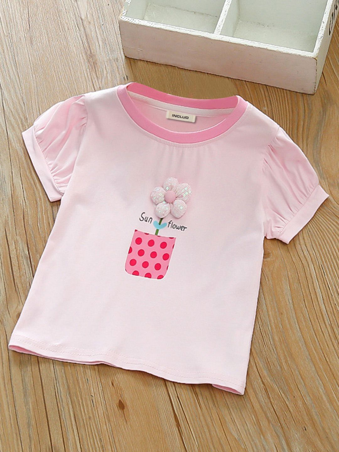 

INCLUD Girls Floral Printed Round Neck Top, Pink