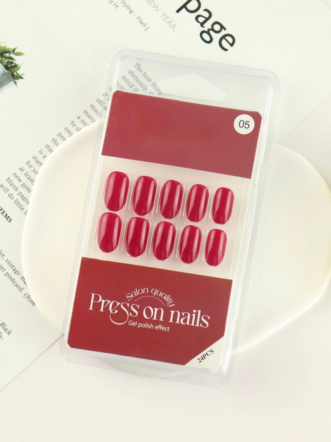

RANORE Set Of 24 Artificial Reusable Press On Nails, Red