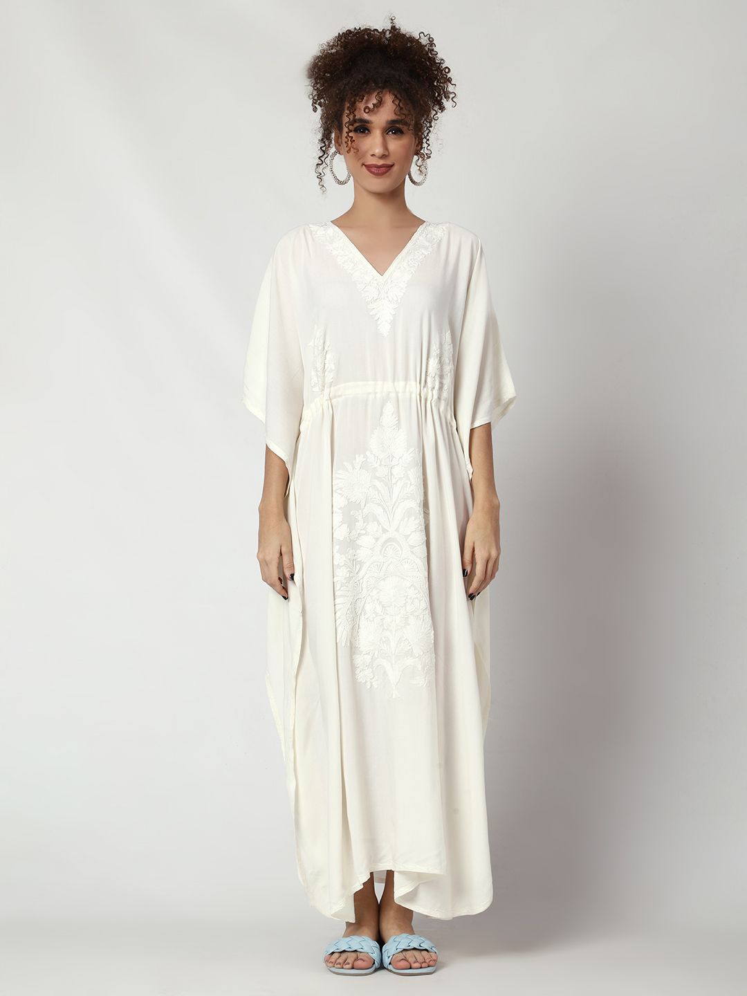 

CRAFTBAZAR Embroidered Kaftan Maxi Dress, White